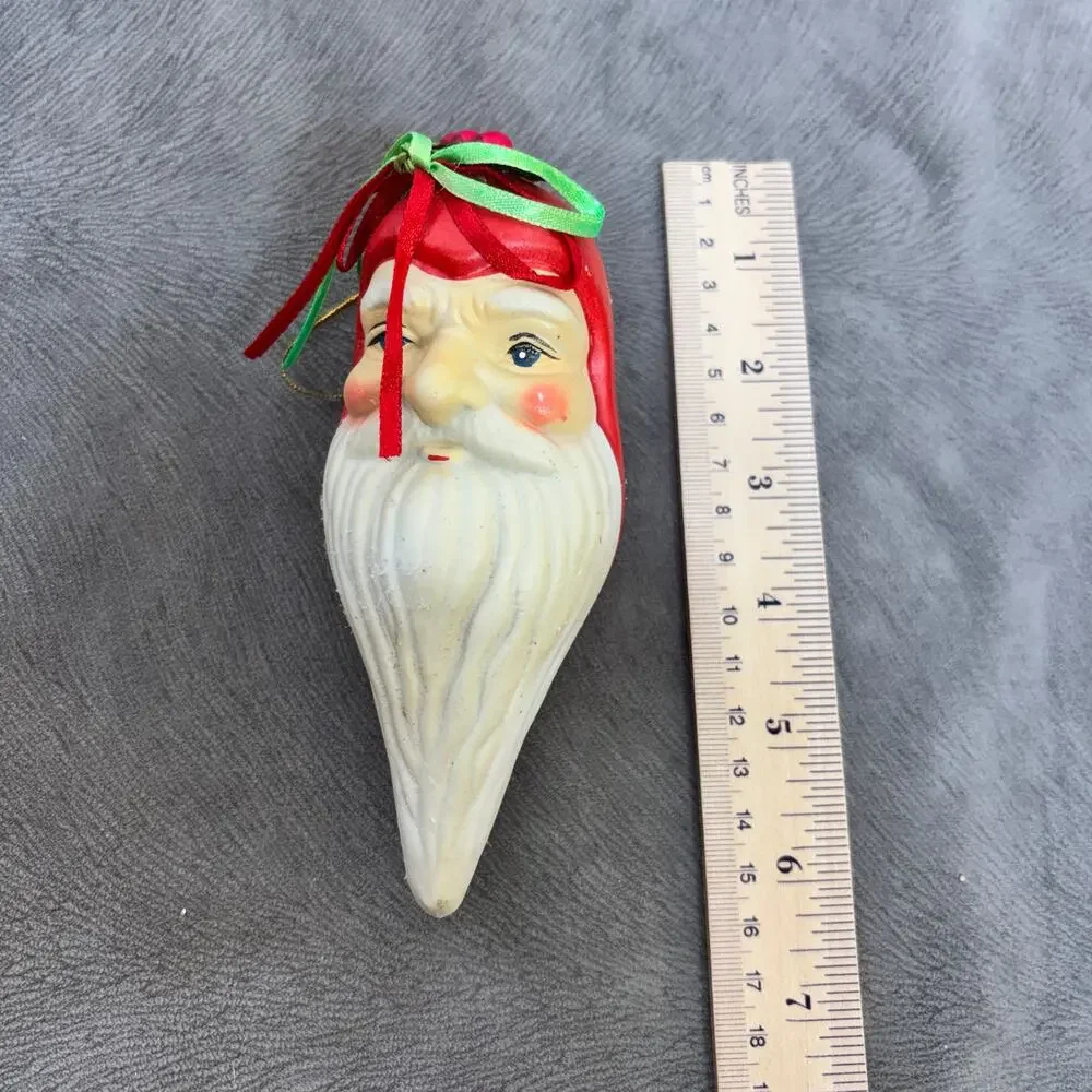 VTG Santa Head Ceramic Christmas Ornament Folk Art Holiday Rattles Numbered 5.5